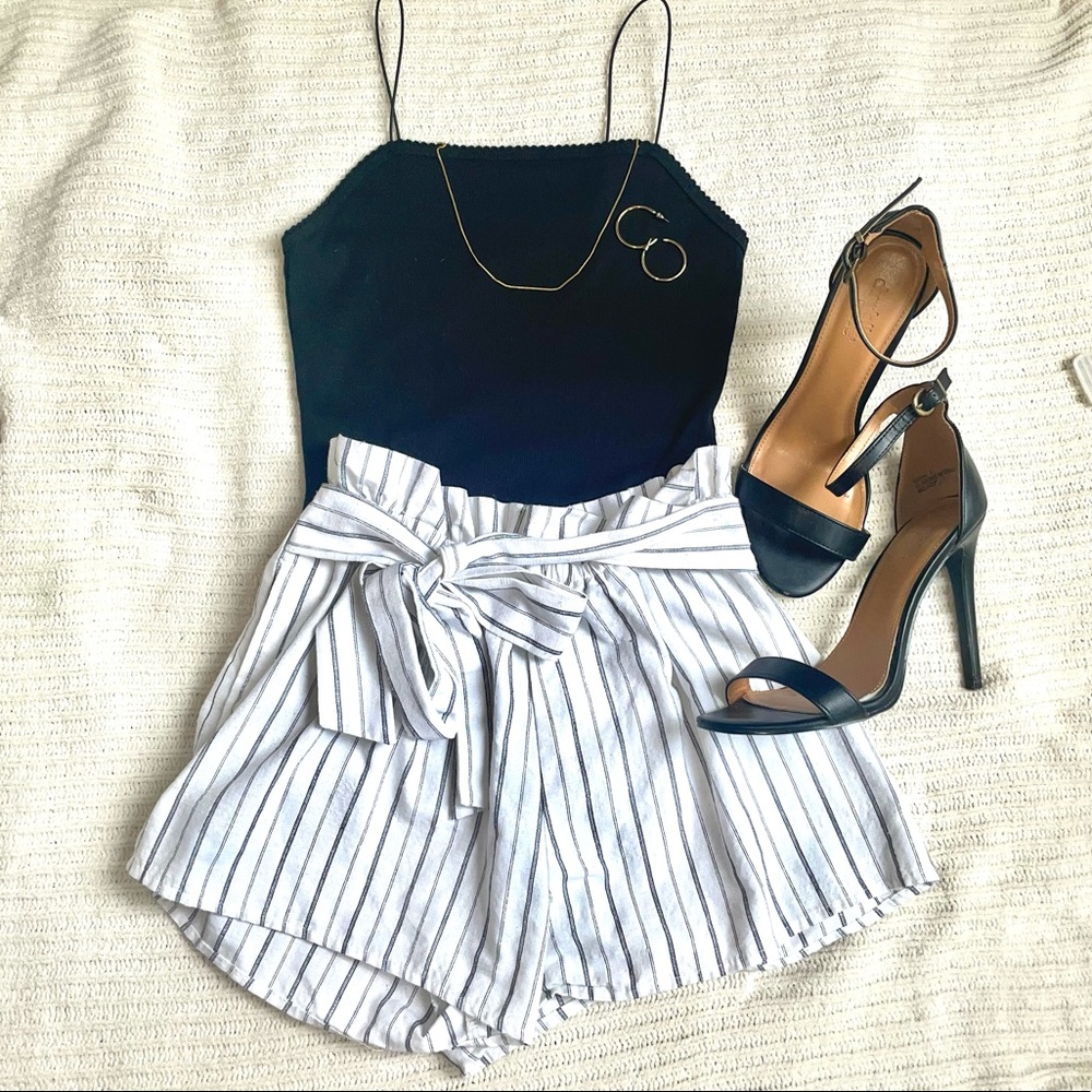 Black and white striped shorts